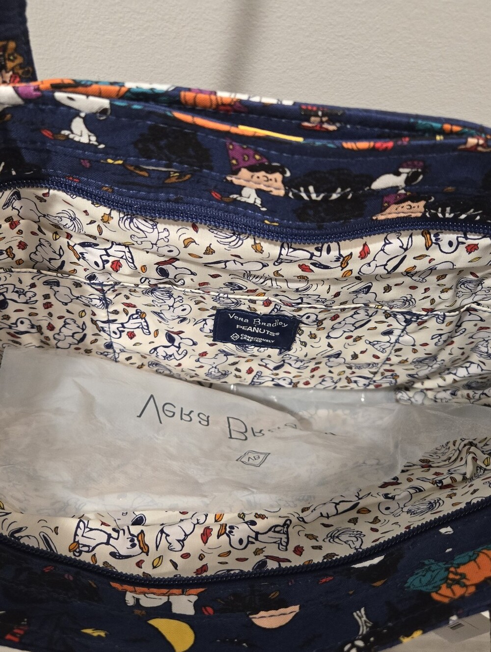 Vera Bradley Navy Peanuts Halloween Quilted Tote - Picture 3 of 4